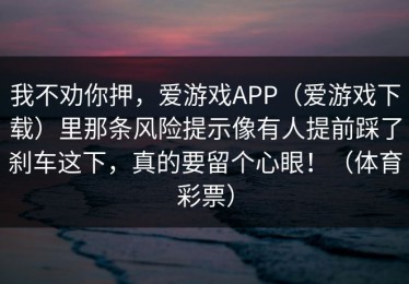 我不劝你押，爱游戏APP（爱游戏下载）里那条风险提示像有人提前踩了刹车这下，真的要留个心眼！（体育彩票）