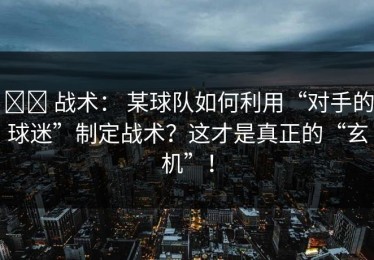 ⚔️ 战术： 某球队如何利用“对手的球迷”制定战术？这才是真正的“玄机”！