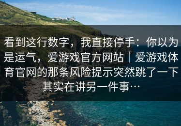 看到这行数字，我直接停手：你以为是运气，爱游戏官方网站｜爱游戏体育官网的那条风险提示突然跳了一下其实在讲另一件事…