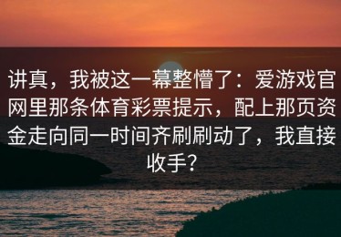 讲真，我被这一幕整懵了：爱游戏官网里那条体育彩票提示，配上那页资金走向同一时间齐刷刷动了，我直接收手？