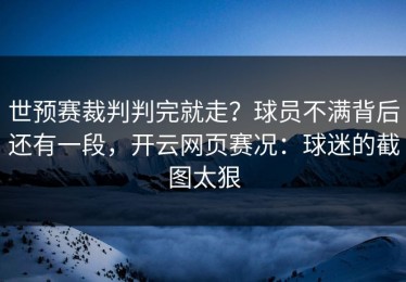 世预赛裁判判完就走？球员不满背后还有一段，开云网页赛况：球迷的截图太狠