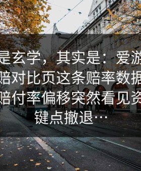 你以为是玄学，其实是：爱游戏官方入口同赔对比页这条赔率数据被忽略太久：赔付率偏移突然看见资金在关键点撤退…