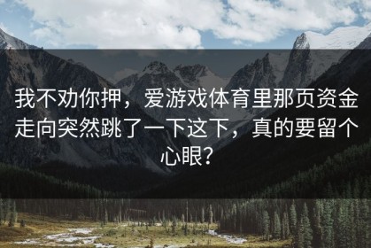 我不劝你押，爱游戏体育里那页资金走向突然跳了一下这下，真的要留个心眼？