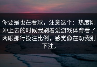 你要是也在看球，注意这个：热度刚冲上去的时候我刷着爱游戏体育看了两眼那行投注比例，感觉像在劝我别下注。